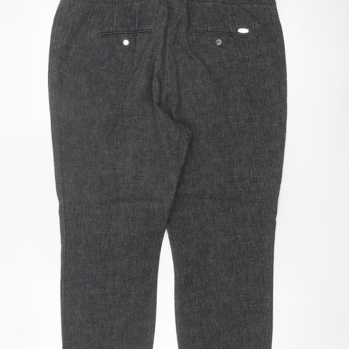 M&S Women’s Grey UK 16 Short High Rise Tapered Cotton Trousers