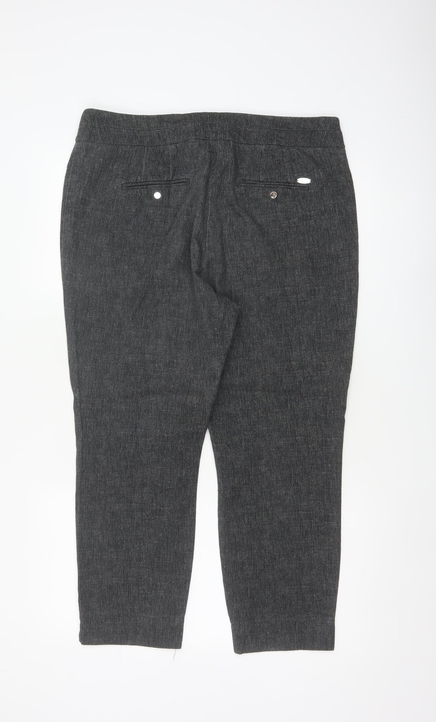 M&S Women’s Grey UK 16 Short High Rise Tapered Cotton Trousers