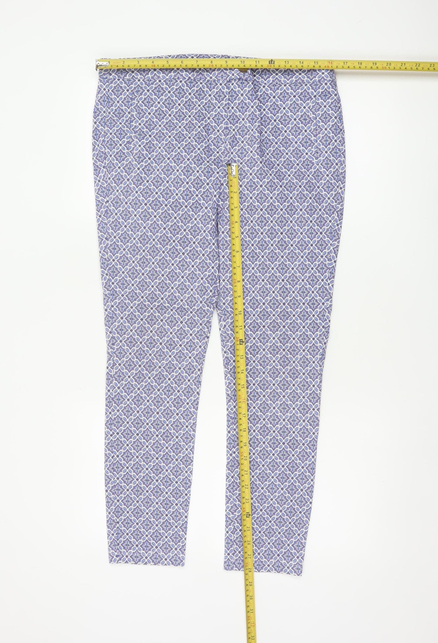 Dorothy Perkins Women’s Blue Geometric Skinny Trousers UK 14 Stretch
