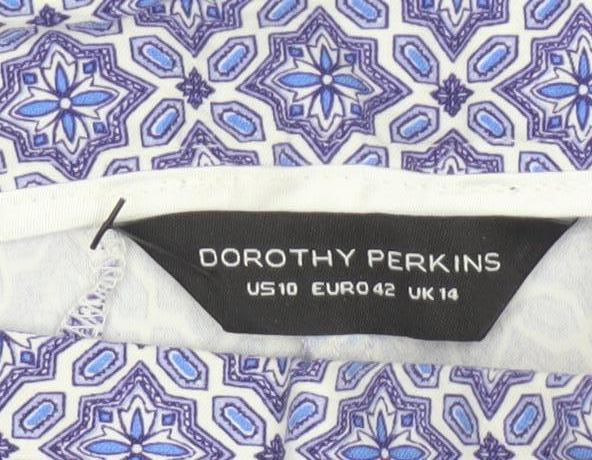 Dorothy Perkins Women’s Blue Geometric Skinny Trousers UK 14 Stretch