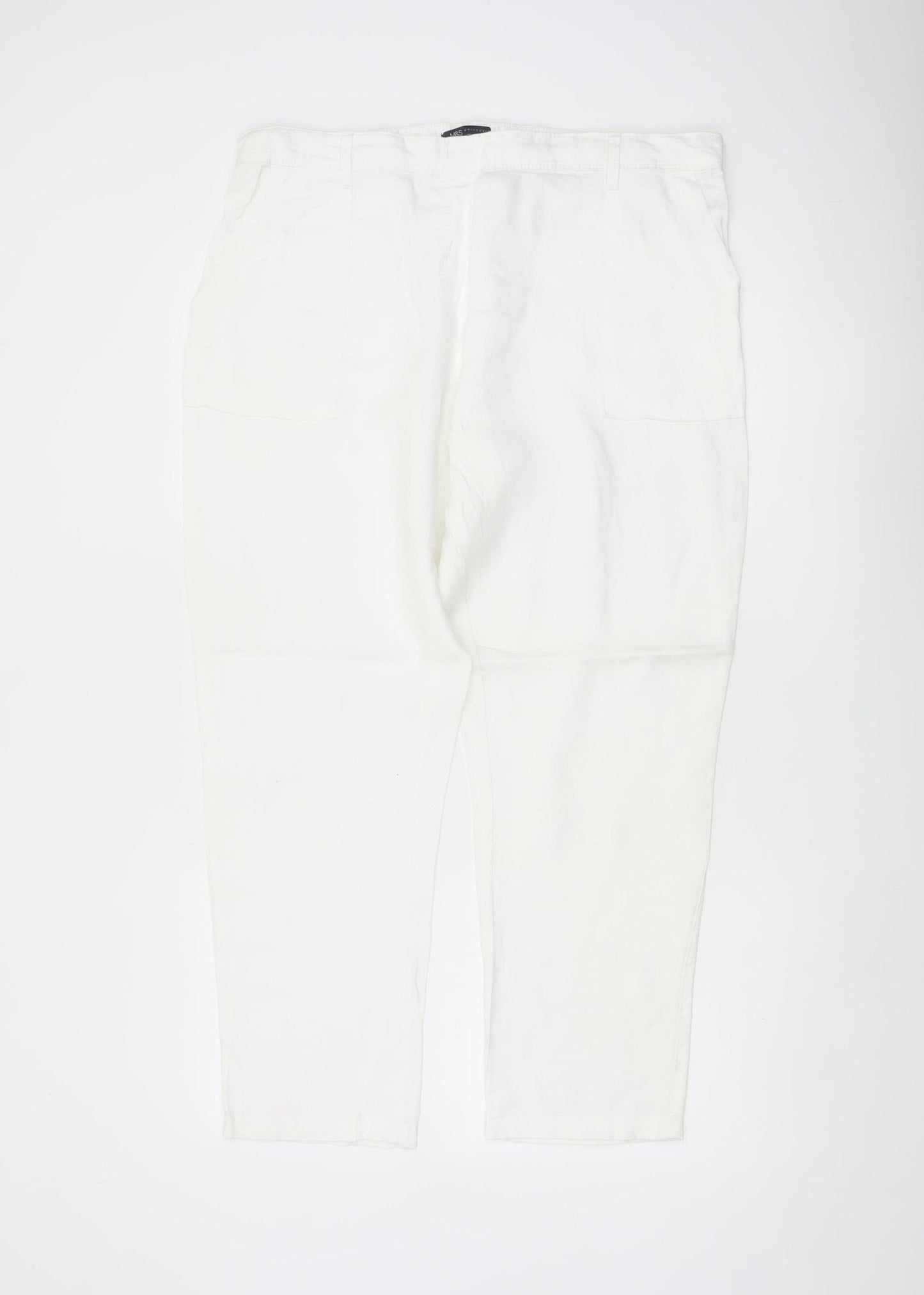 M&S Women’s Soft White UK 16 Linen Cargo Tapered Trousers