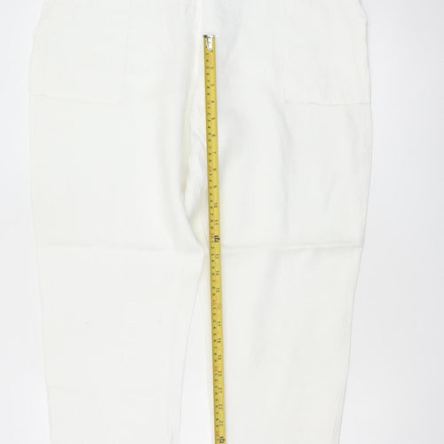 M&S Women’s Soft White UK 16 Linen Cargo Tapered Trousers