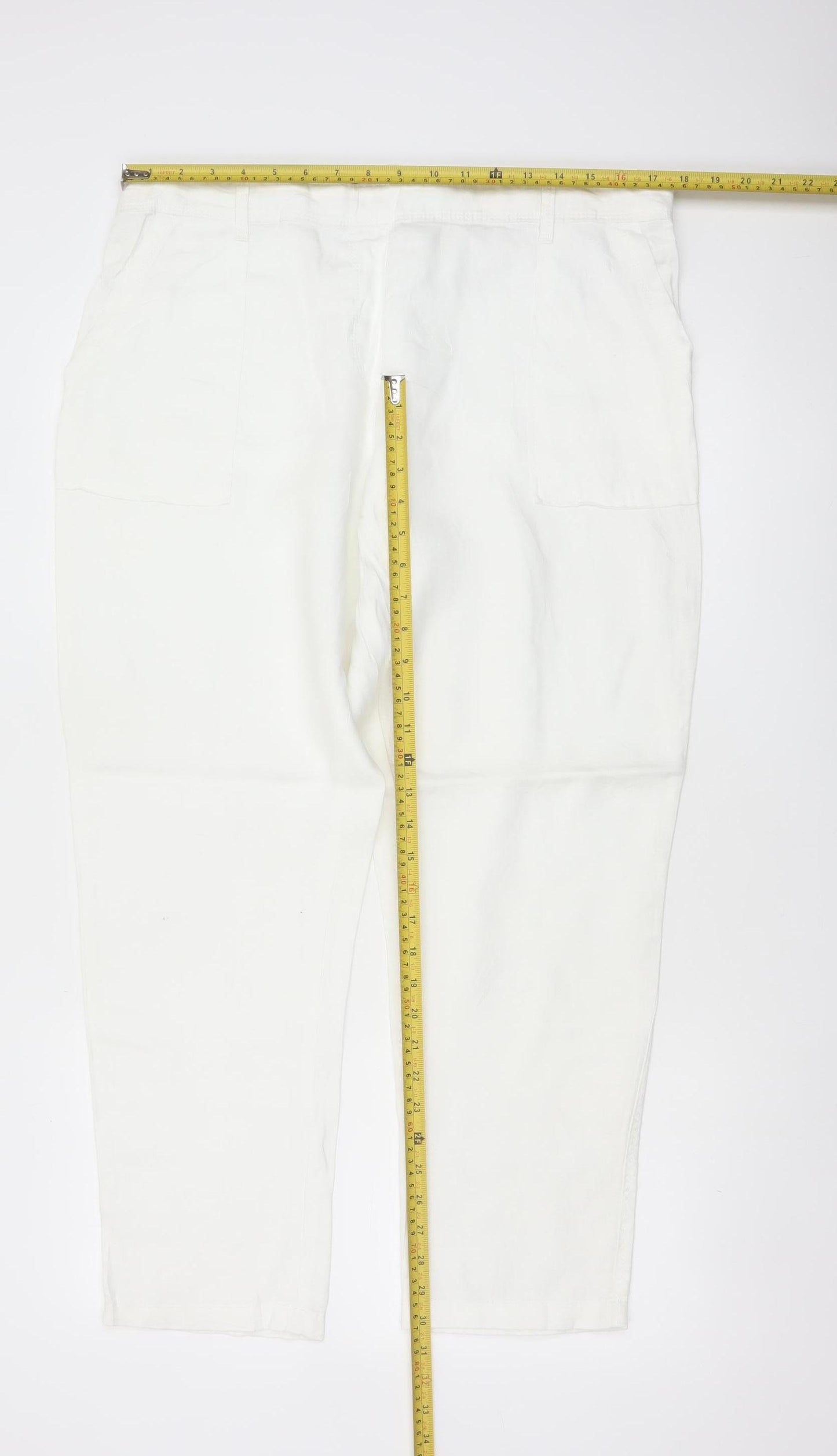 M&S Women’s Soft White UK 16 Linen Cargo Tapered Trousers