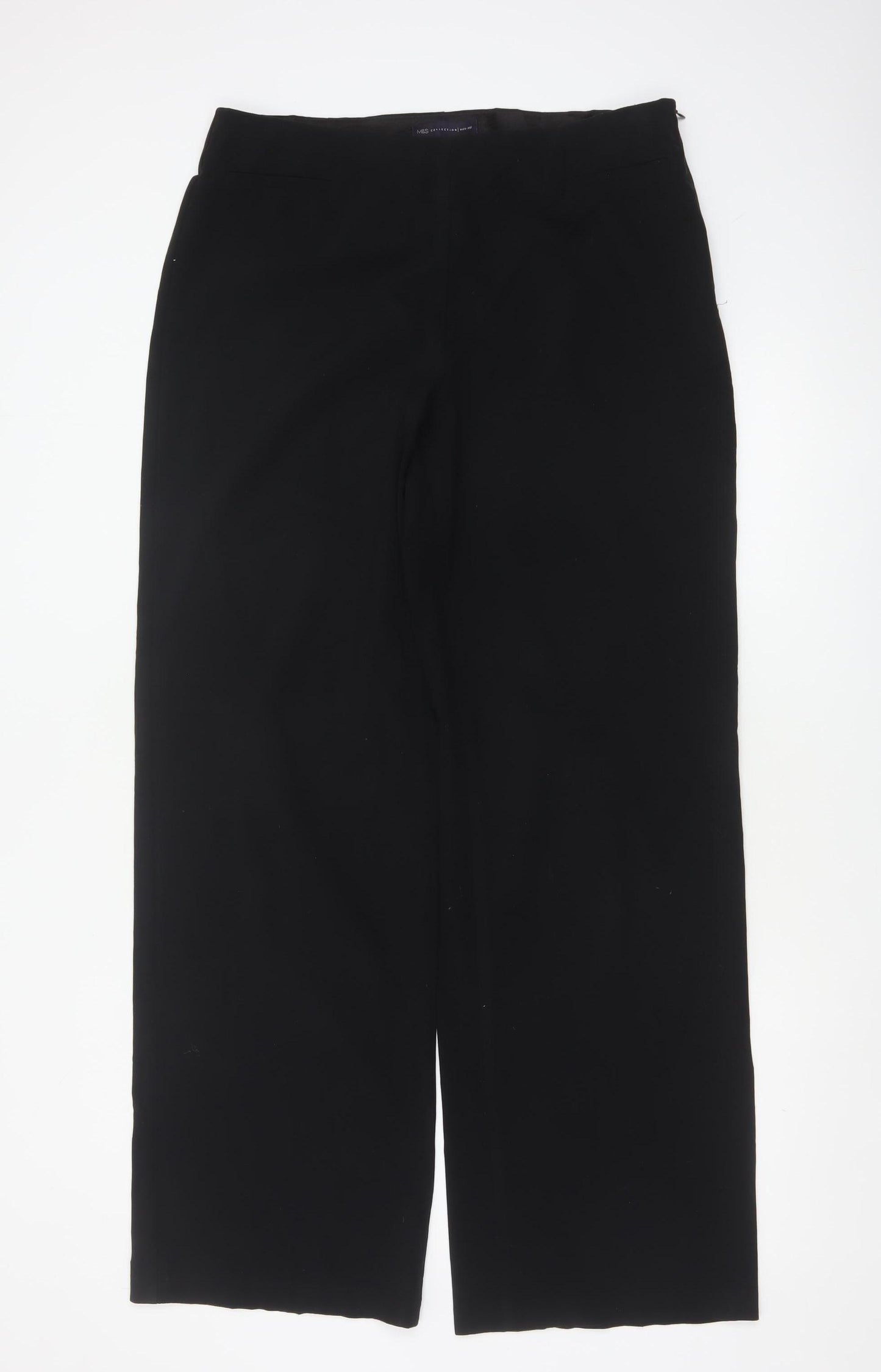Marks & Spencer Women Black UK 14 Long Wide-Leg Stretch Trousers