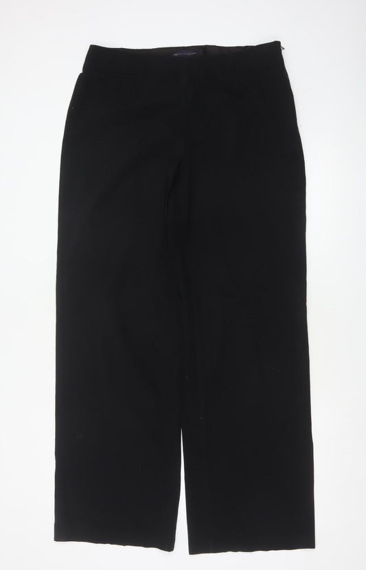Marks & Spencer Women Black UK 14 Long Wide-Leg Stretch Trousers