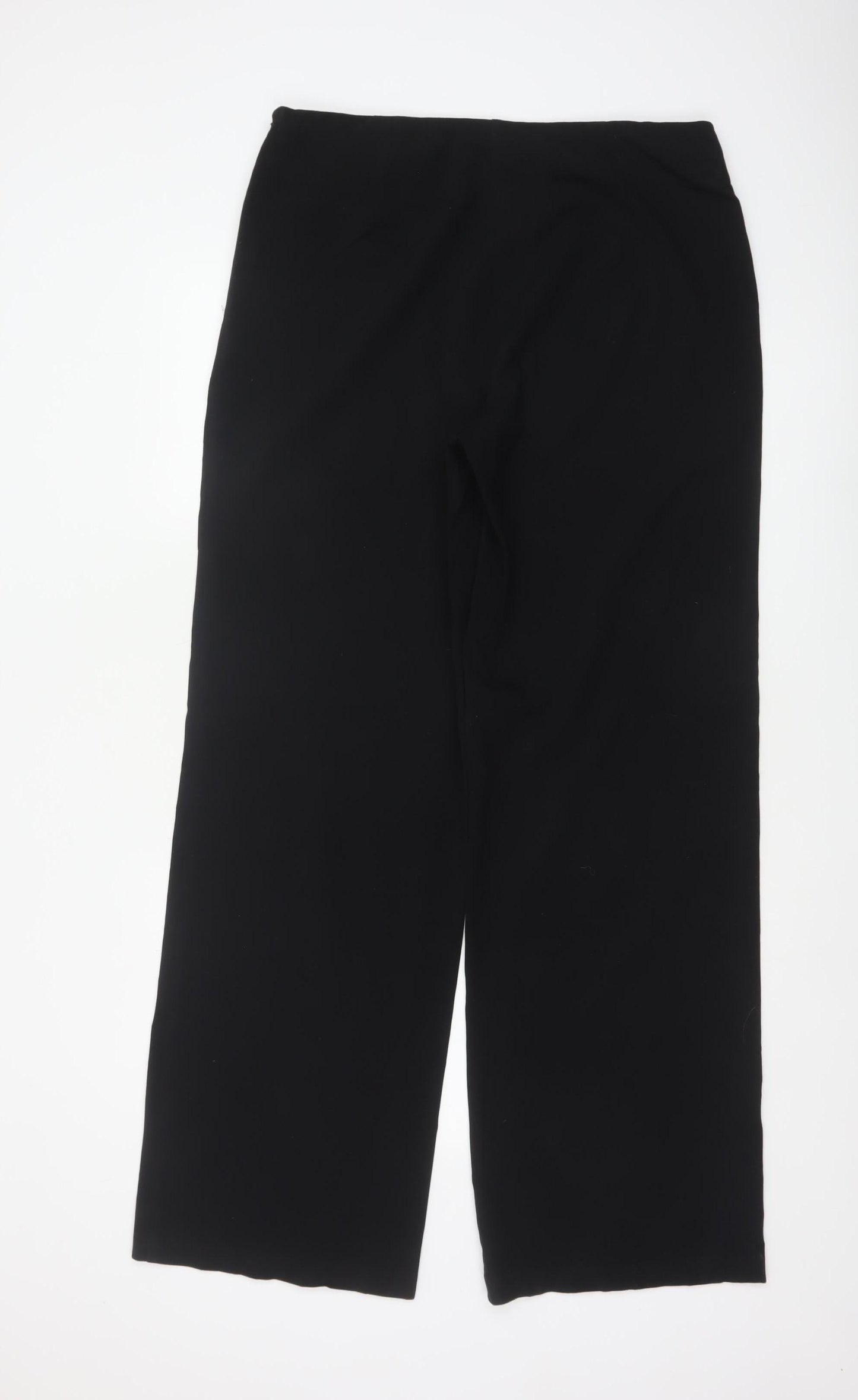Marks & Spencer Women Black UK 14 Long Wide-Leg Stretch Trousers