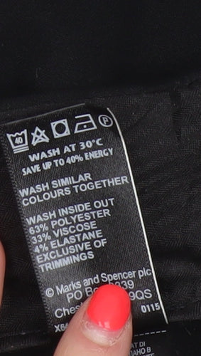 Marks & Spencer Women Black UK 14 Long Wide-Leg Stretch Trousers