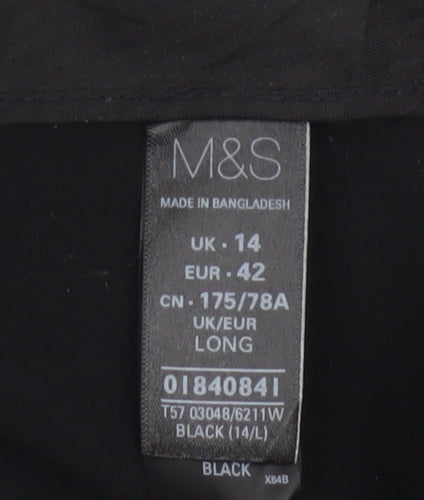 Marks & Spencer Women Black UK 14 Long Wide-Leg Stretch Trousers