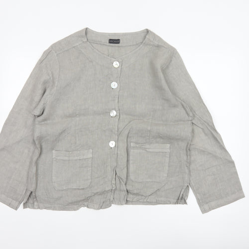 Luca Vanucci Women’s Grey XL Linen Button-Up Pocket Blouse Made in Italy