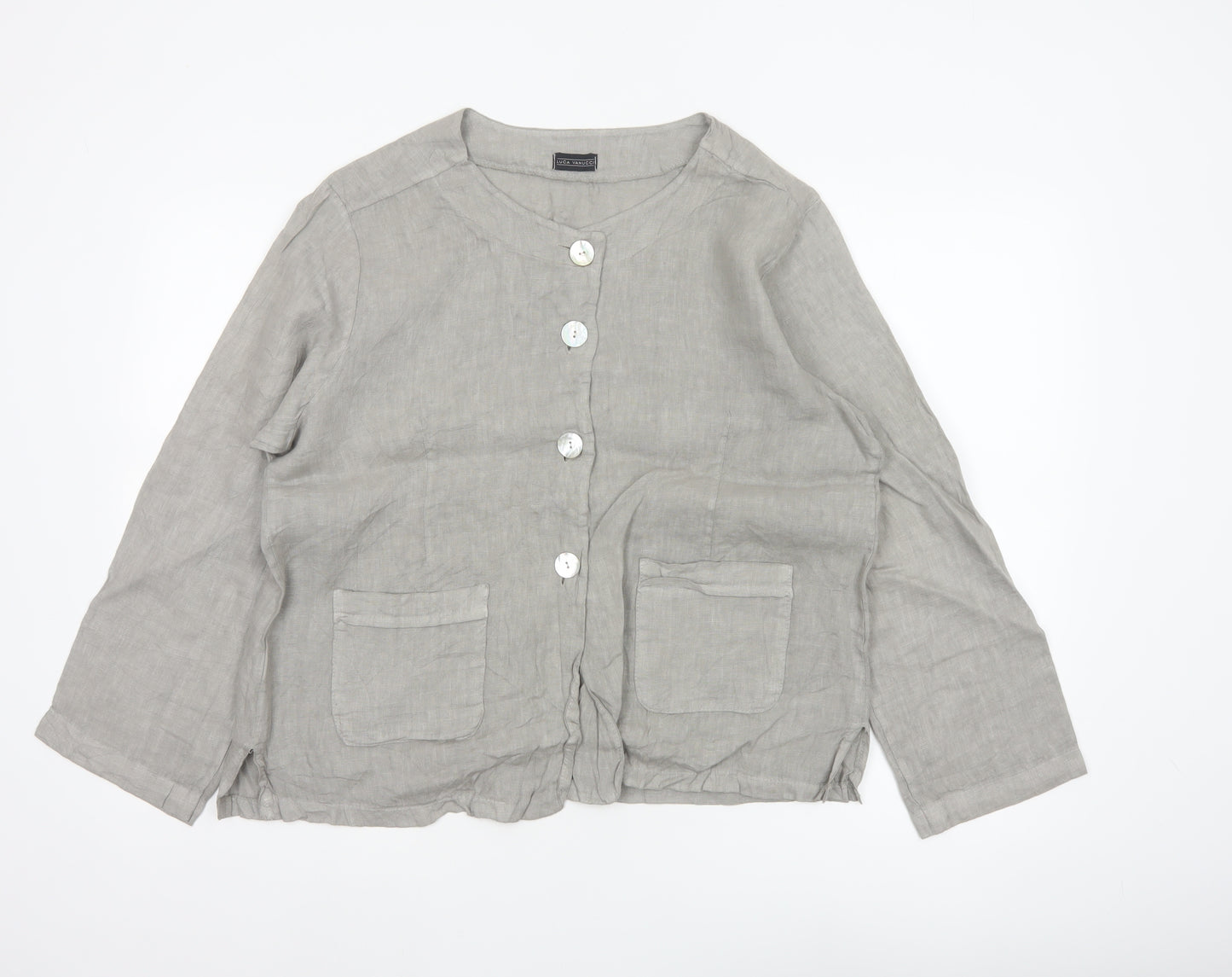 Luca Vanucci Women’s Grey XL Linen Button-Up Pocket Blouse Made in Italy