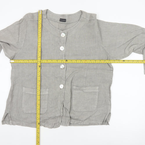 Luca Vanucci Women’s Grey XL Linen Button-Up Pocket Blouse Made in Italy