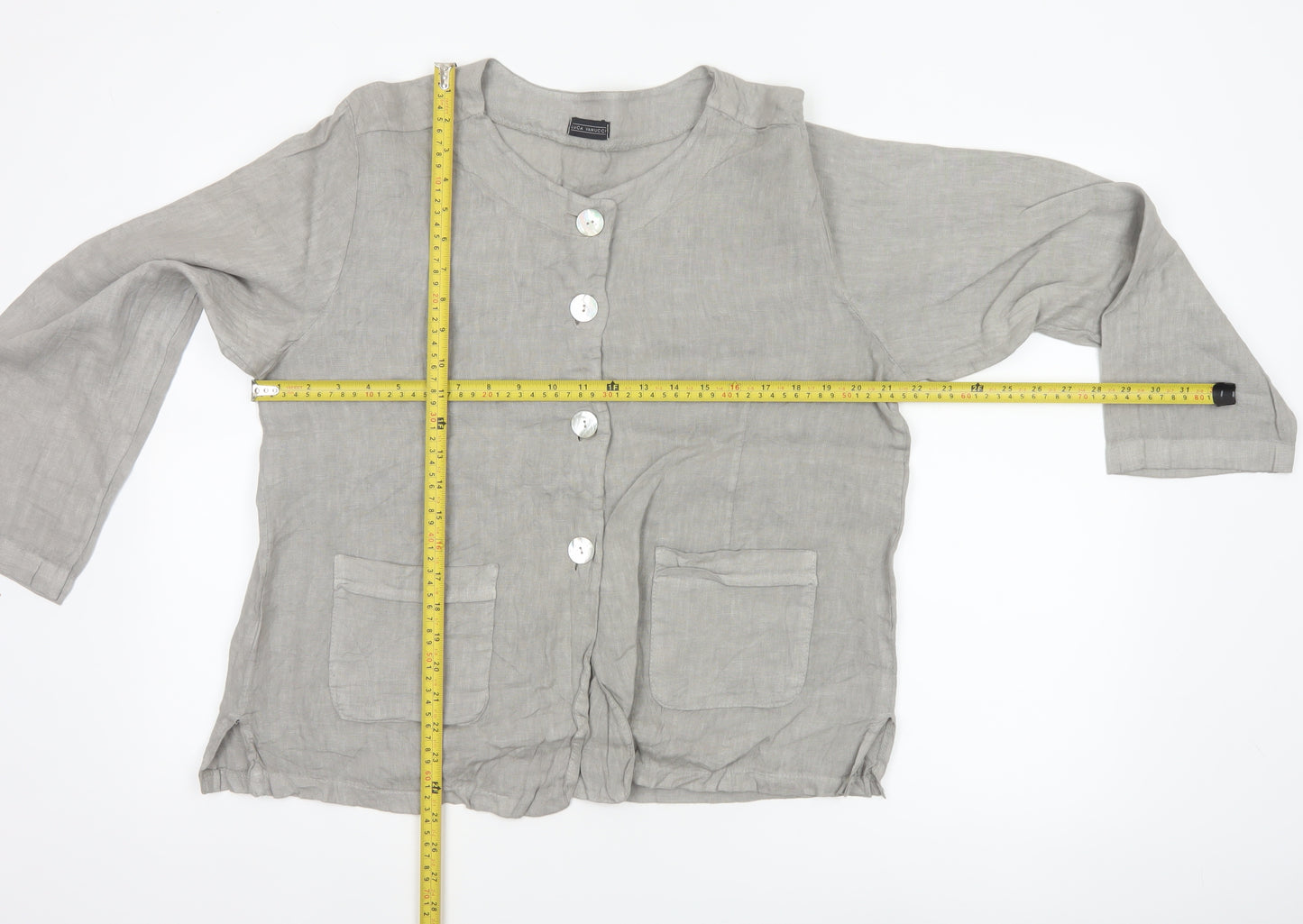 Luca Vanucci Women’s Grey XL Linen Button-Up Pocket Blouse Made in Italy