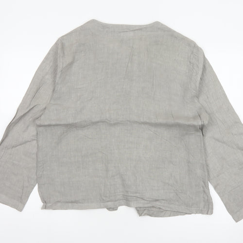 Luca Vanucci Women’s Grey XL Linen Button-Up Pocket Blouse Made in Italy