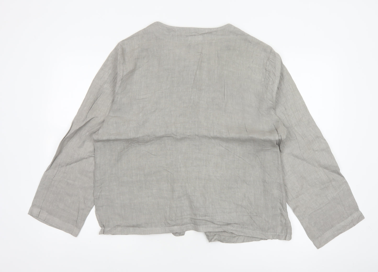 Luca Vanucci Women’s Grey XL Linen Button-Up Pocket Blouse Made in Italy