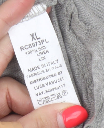 Luca Vanucci Women’s Grey XL Linen Button-Up Pocket Blouse Made in Italy