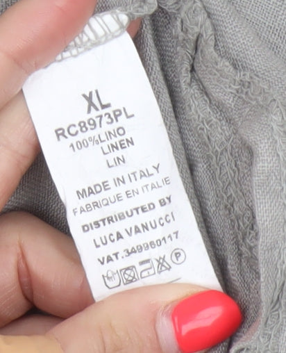 Luca Vanucci Women’s Grey XL Linen Button-Up Pocket Blouse Made in Italy
