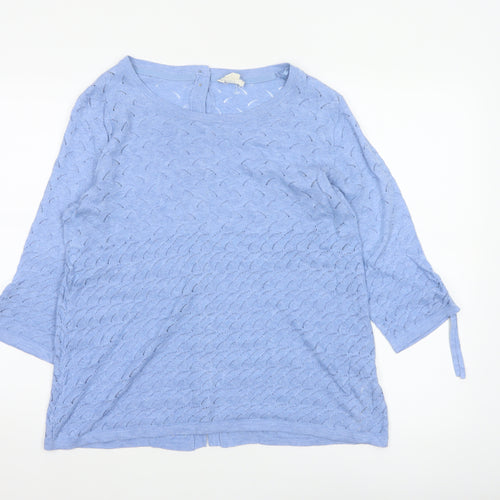 Fat Face Women’s Blue UK 12 Open Knit Button 3/4 Sleeve Cardigan
