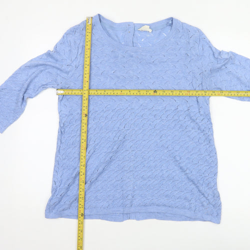 Fat Face Women’s Blue UK 12 Open Knit Button 3/4 Sleeve Cardigan