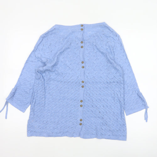 Fat Face Women’s Blue UK 12 Open Knit Button 3/4 Sleeve Cardigan