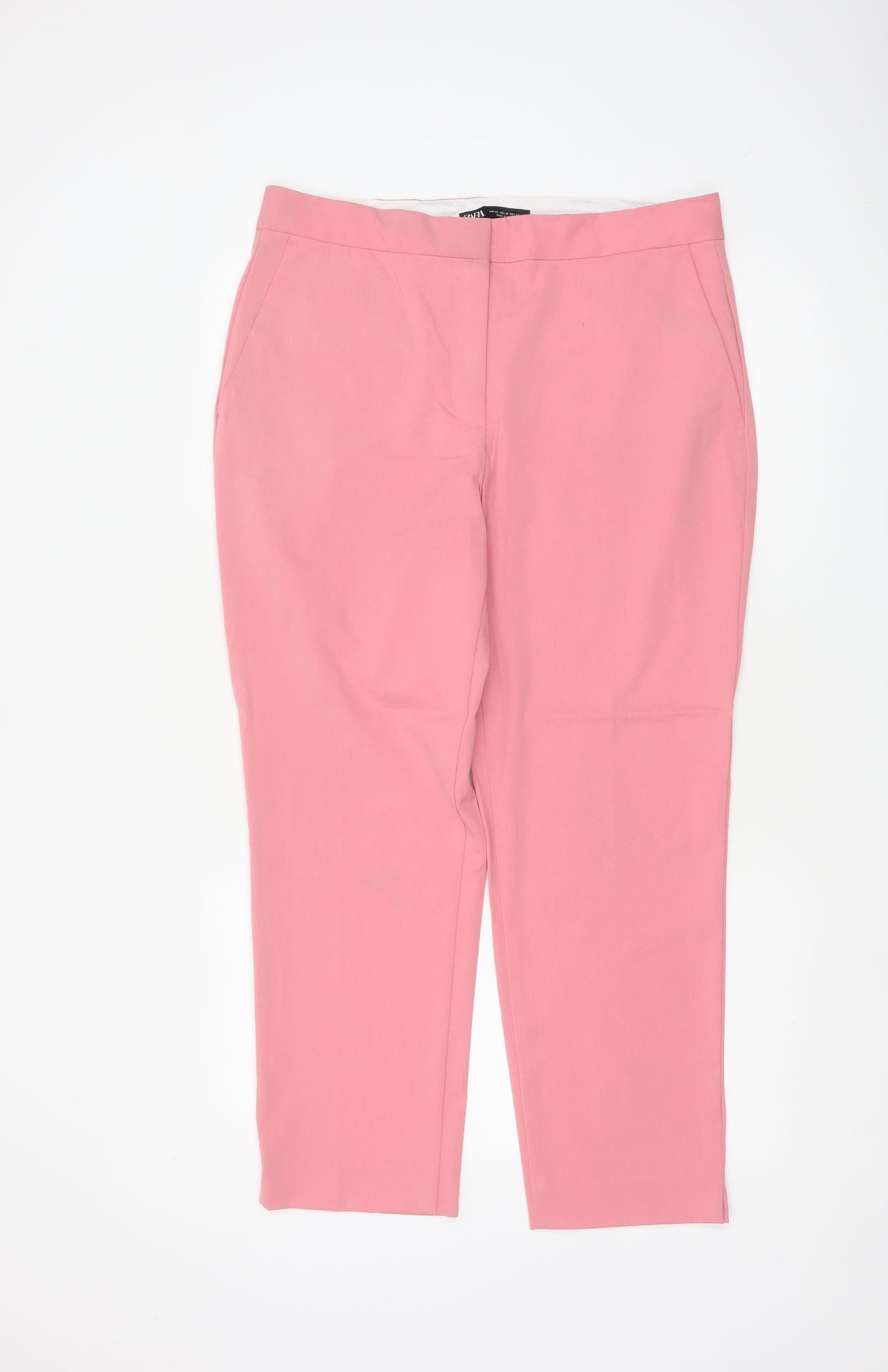 Zara Women Pink UK 14 High Rise Tapered Tailored Trousers