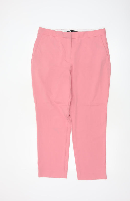 Zara Women Pink UK 14 High Rise Tapered Tailored Trousers