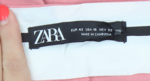 Zara Women Pink UK 14 High Rise Tapered Tailored Trousers