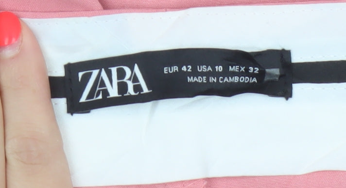 Zara Women Pink UK 14 High Rise Tapered Tailored Trousers