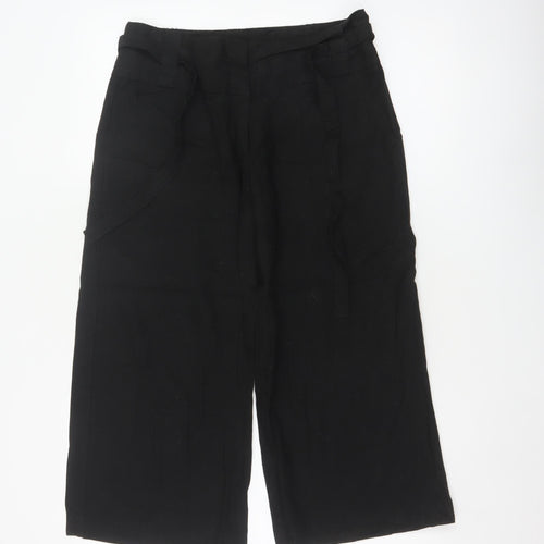 Dorothy Perkins Women Black UK 10 Cropped Wide-Leg Belted Trousers