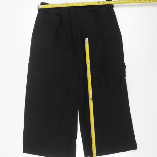 Dorothy Perkins Women Black UK 10 Cropped Wide-Leg Belted Trousers
