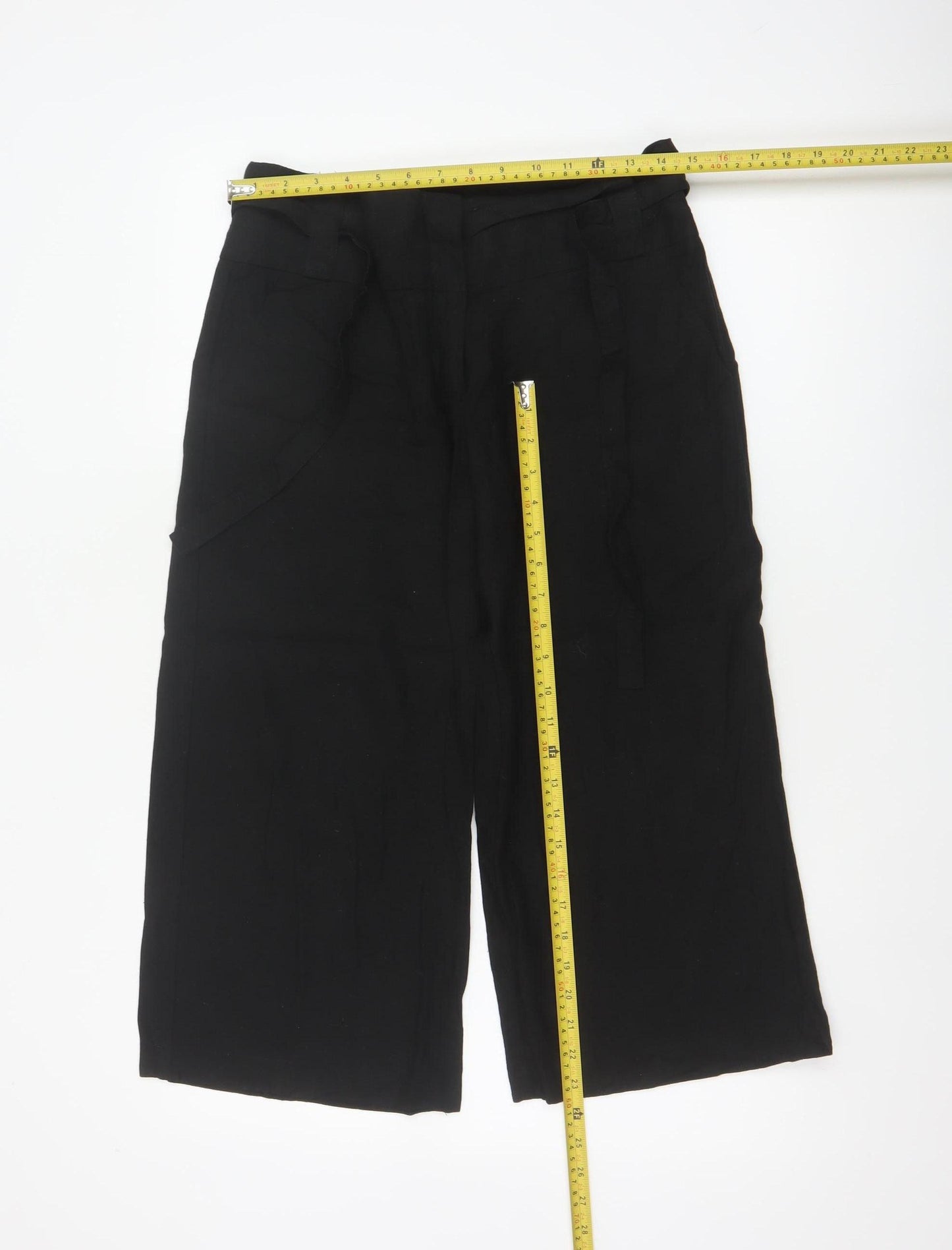 Dorothy Perkins Women Black UK 10 Cropped Wide-Leg Belted Trousers