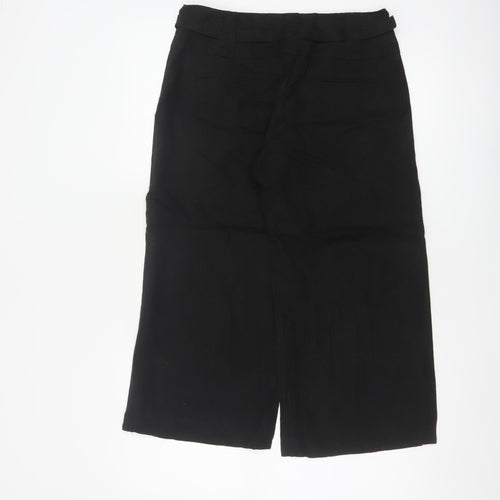 Dorothy Perkins Women Black UK 10 Cropped Wide-Leg Belted Trousers