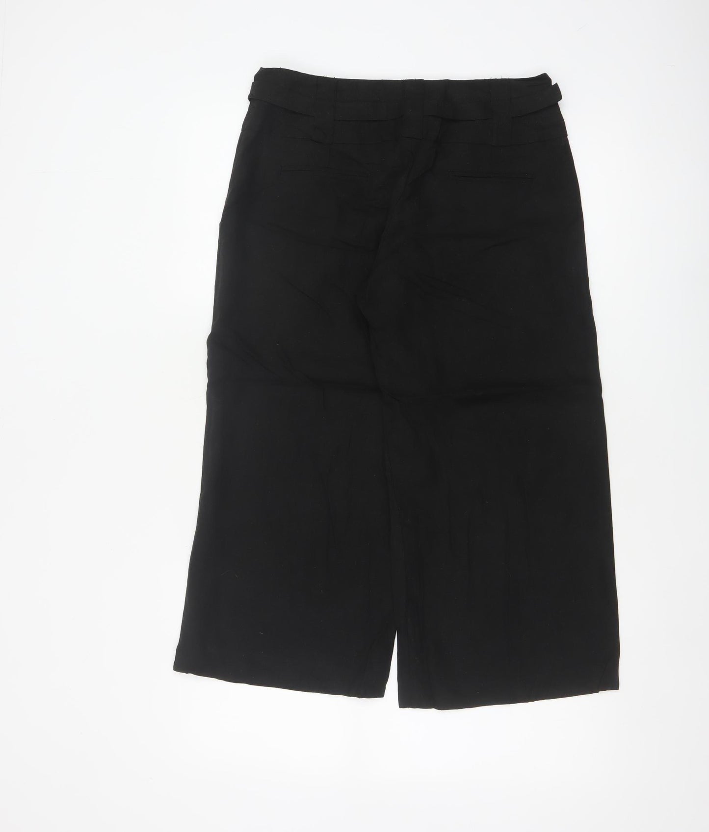 Dorothy Perkins Women Black UK 10 Cropped Wide-Leg Belted Trousers