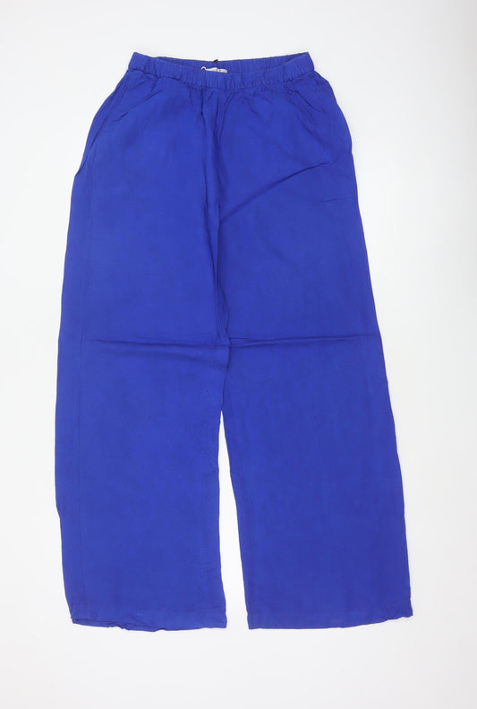 Oysho Women Blue Size S Wide-Leg Drawstring Trousers Pockets