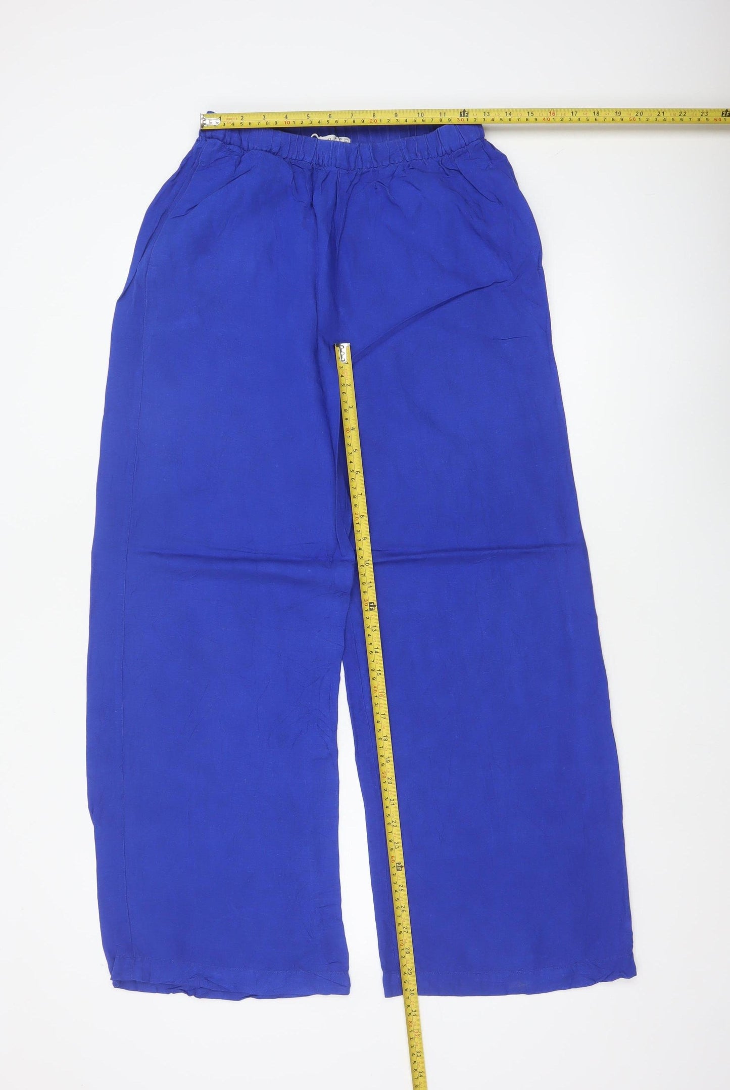 Oysho Women Blue Size S Wide-Leg Drawstring Trousers Pockets