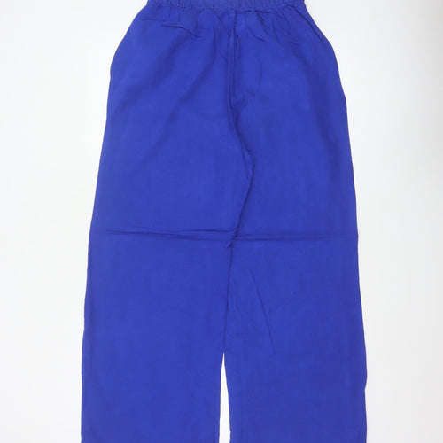 Oysho Women Blue Size S Wide-Leg Drawstring Trousers Pockets