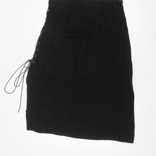 Disturbia Women Black UK 14 Gothic Lace Up Midi Pencil Skirt