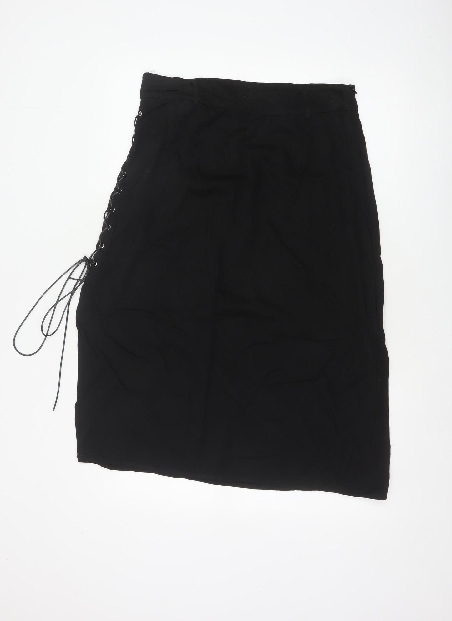 Disturbia Women Black UK 14 Gothic Lace Up Midi Pencil Skirt