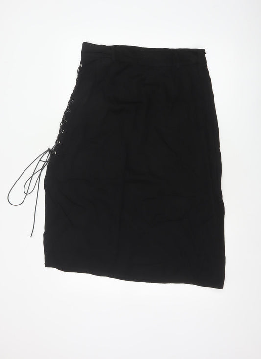 Disturbia Women Black UK 14 Gothic Lace Up Midi Pencil Skirt