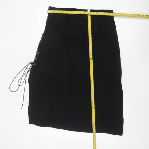 Disturbia Women Black UK 14 Gothic Lace Up Midi Pencil Skirt