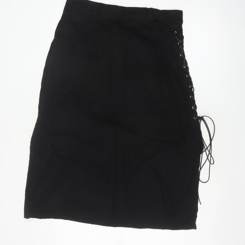 Disturbia Women Black UK 14 Gothic Lace Up Midi Pencil Skirt