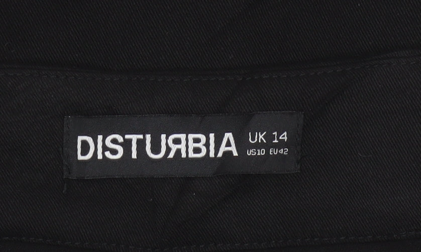Disturbia Women Black UK 14 Gothic Lace Up Midi Pencil Skirt