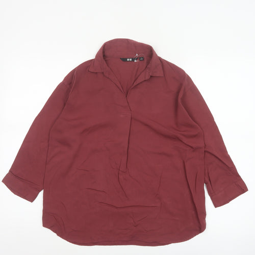 Uniqlo Women Red S Relaxed Collared Long Sleeve Viscose Blouse
