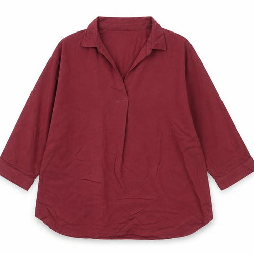 Uniqlo Women Red S Relaxed Collared Long Sleeve Viscose Blouse
