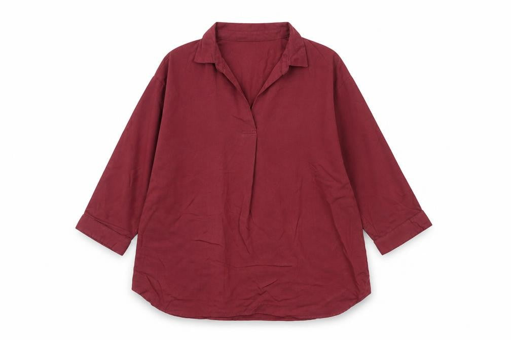Uniqlo Women Red S Relaxed Collared Long Sleeve Viscose Blouse