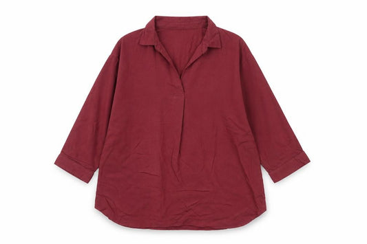 Uniqlo Women Red S Relaxed Collared Long Sleeve Viscose Blouse