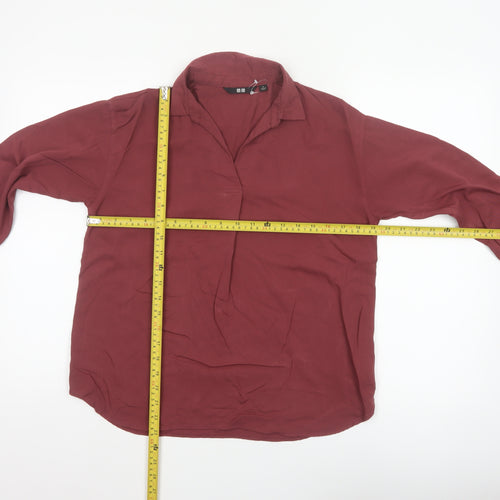 Uniqlo Women Red S Relaxed Collared Long Sleeve Viscose Blouse
