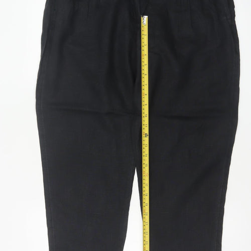 M&S Women Black Size 14 Short Linen High Rise Tapered Trousers