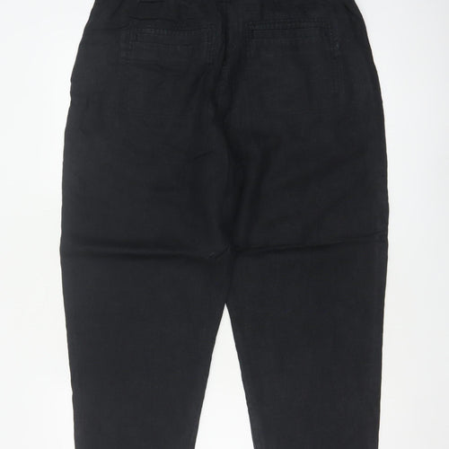 M&S Women Black Size 14 Short Linen High Rise Tapered Trousers