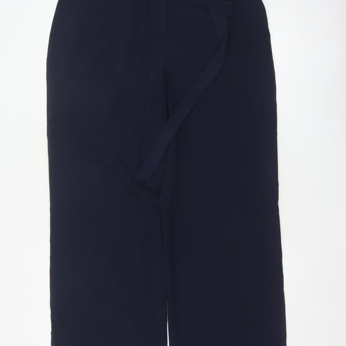 Next Women Blue UK 12 High Rise Wide-Leg Belted Tailored Trousers