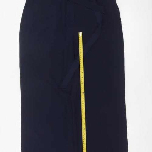 Next Women Blue UK 12 High Rise Wide-Leg Belted Tailored Trousers